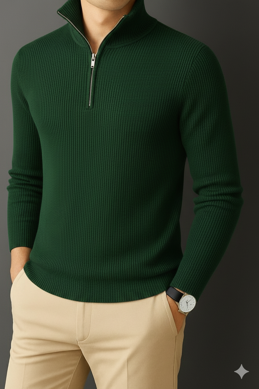 Premium Zipper RIB Cotton T-shirt - Palm Green