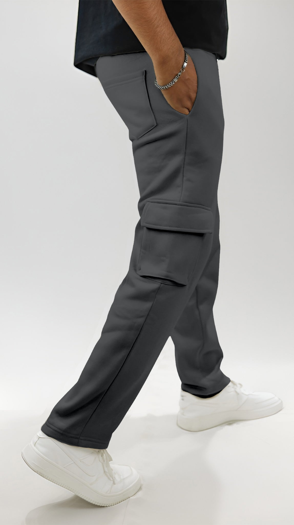 Premium Terry Cotton Baggy Trouser - Dark grey