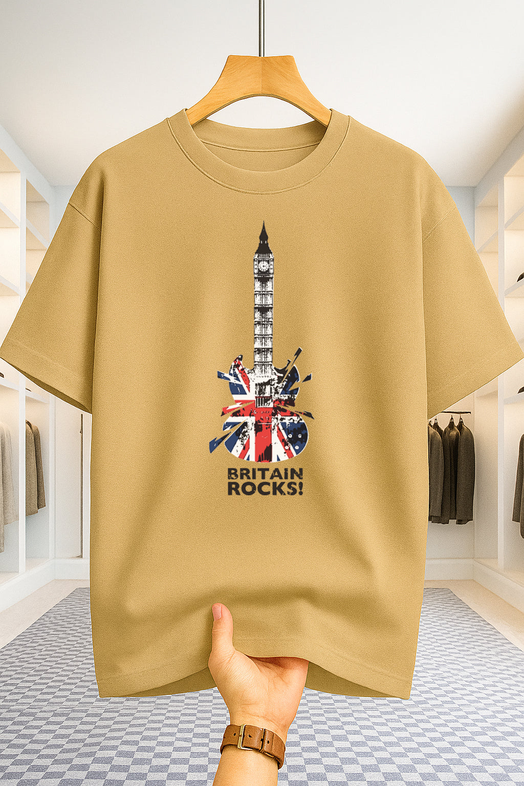 Drop Shoulder T-shirt - Britain Rocks - Beige
