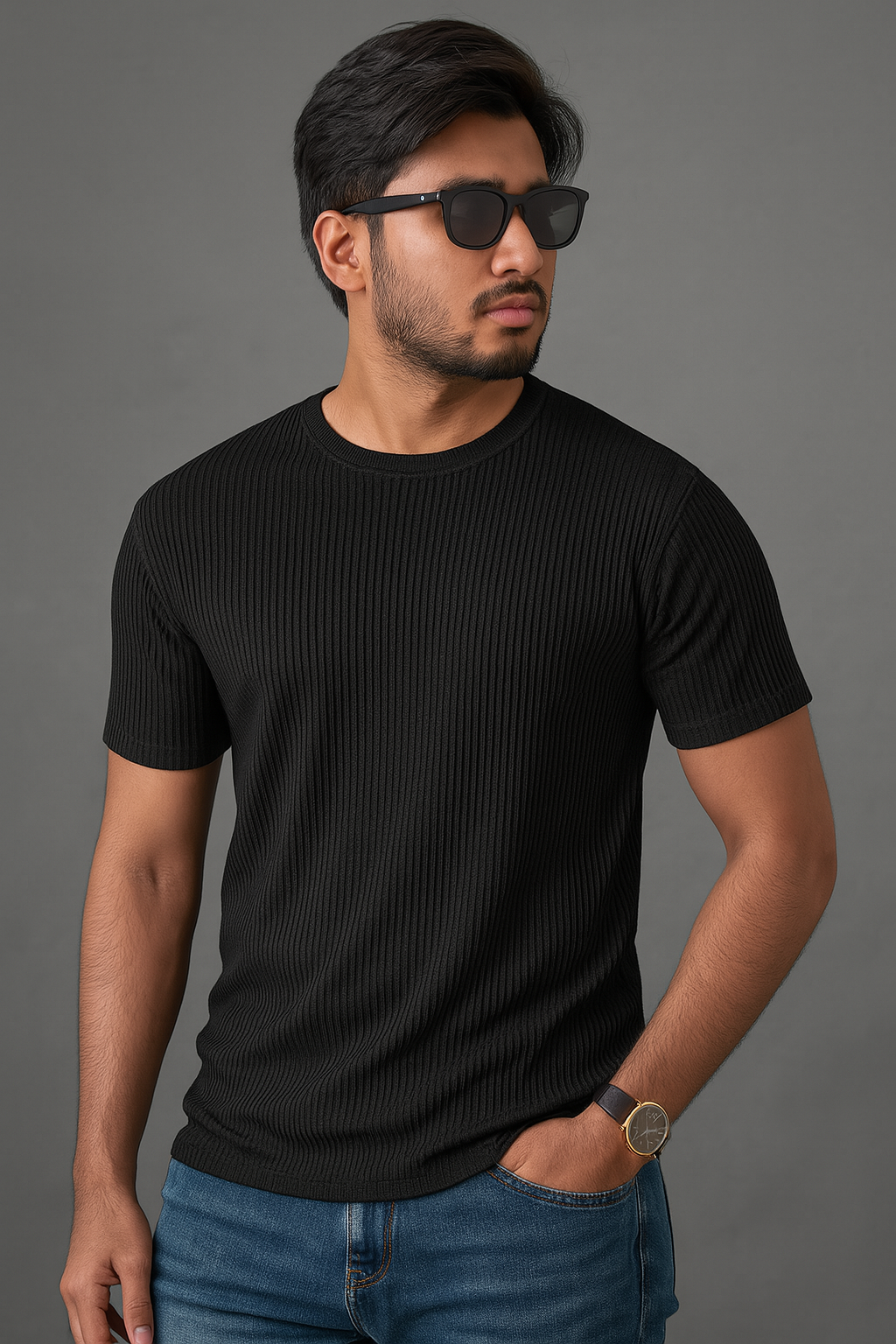 Premium Quality RIB T-shirt - Black