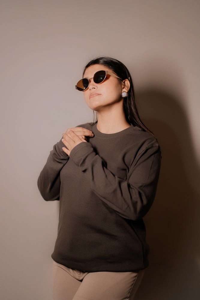 Women's RIB Cotton Full Sleeve T-shirt - Chocolate