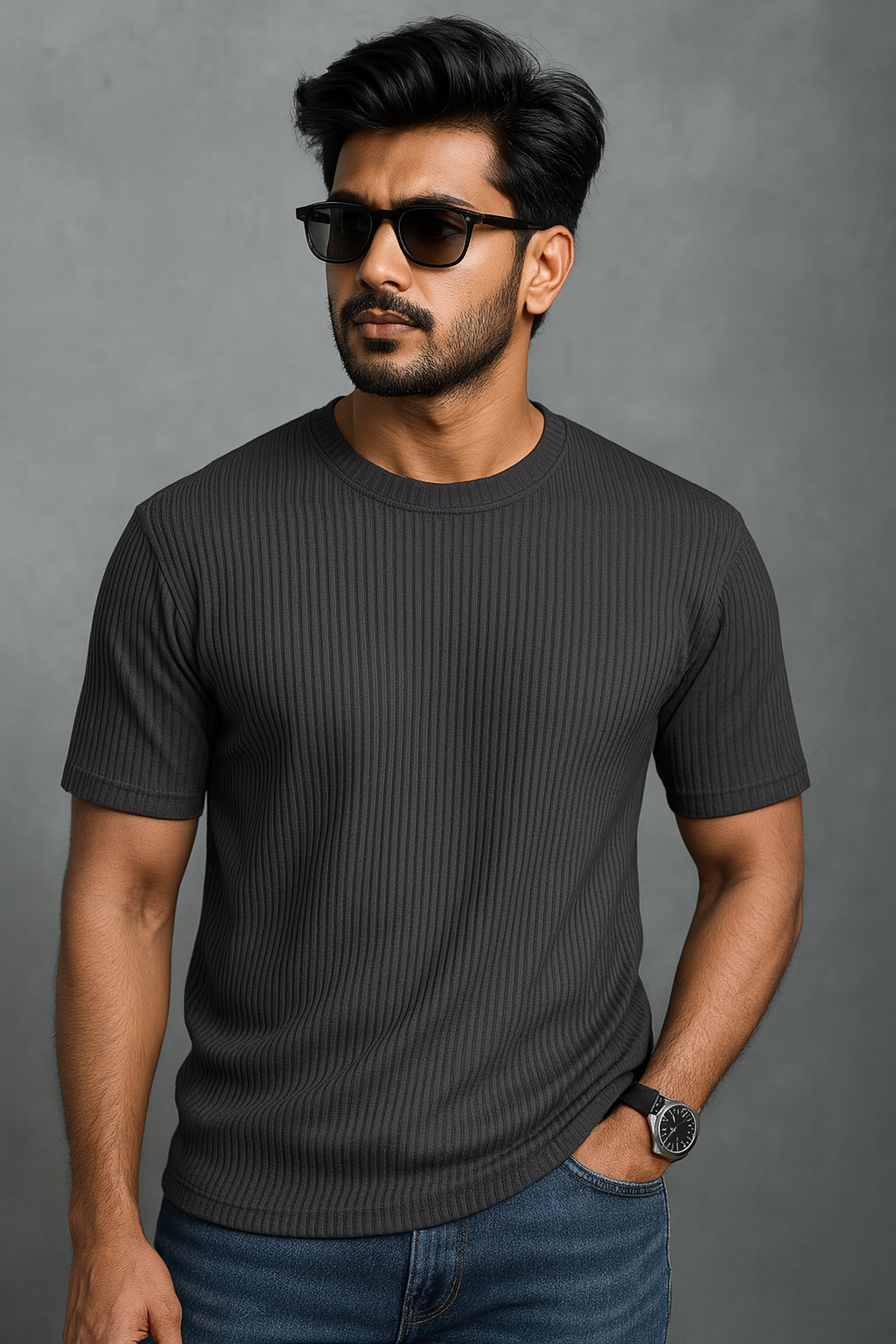 Premium Quality RIB T-shirt - Dark Gray