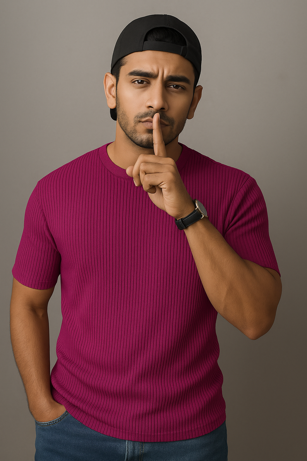 Premium Quality RIB T-shirt - Deep Magenta