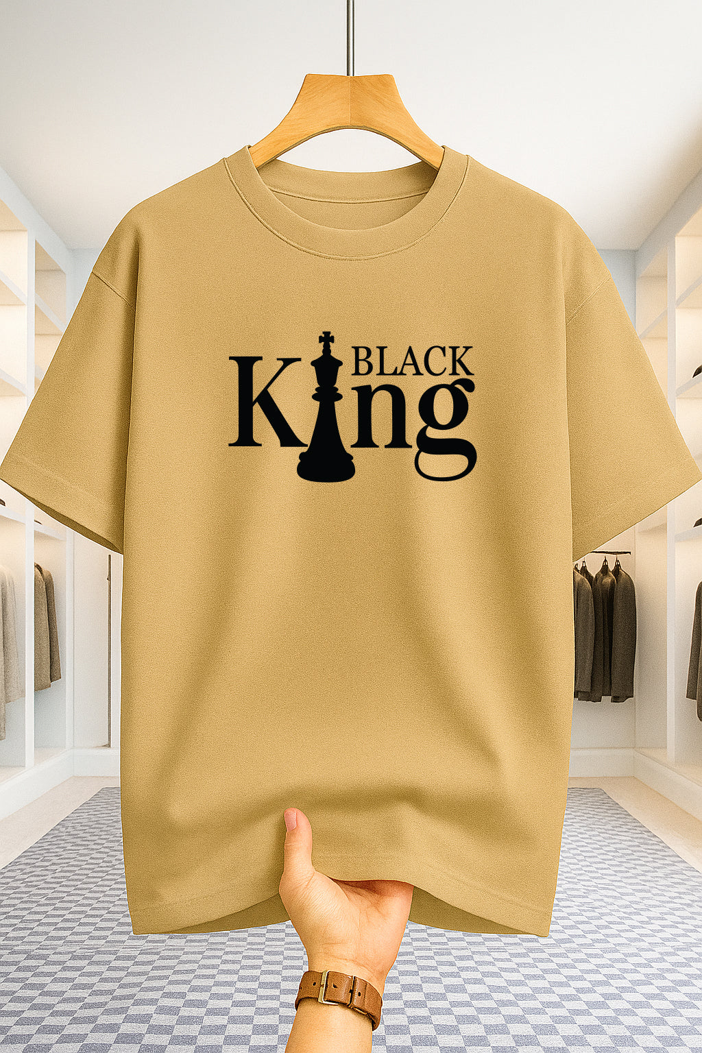 Drop Shoulder T-shirt - Black King - Beige