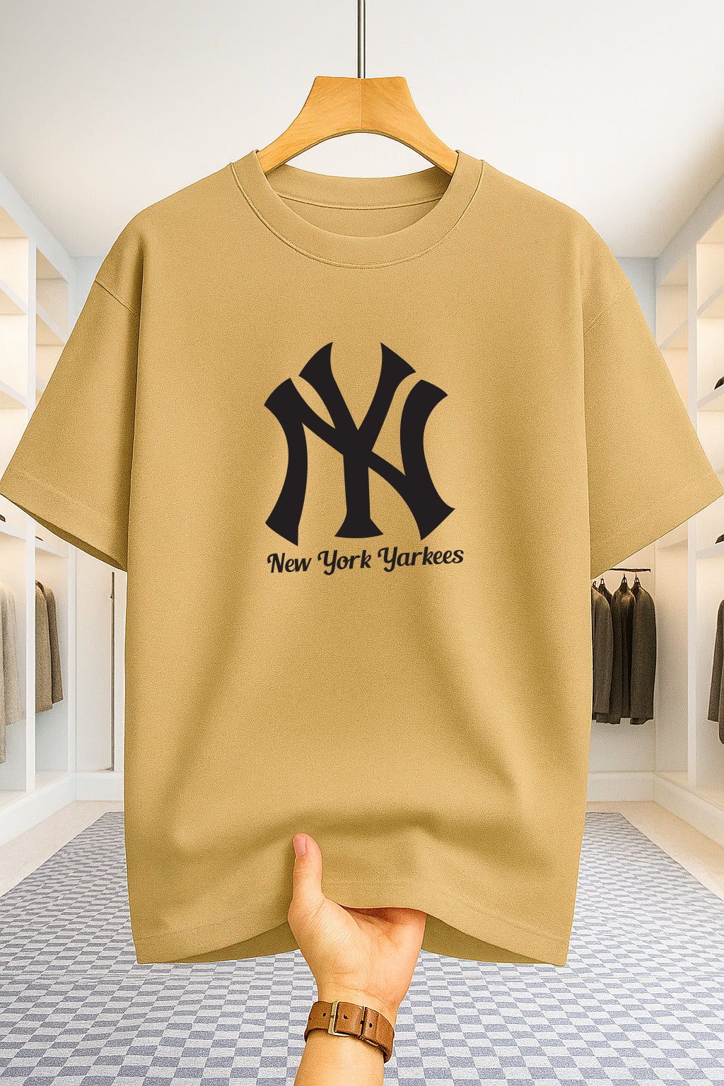 Drop Shoulder T-shirt - NY - Beige