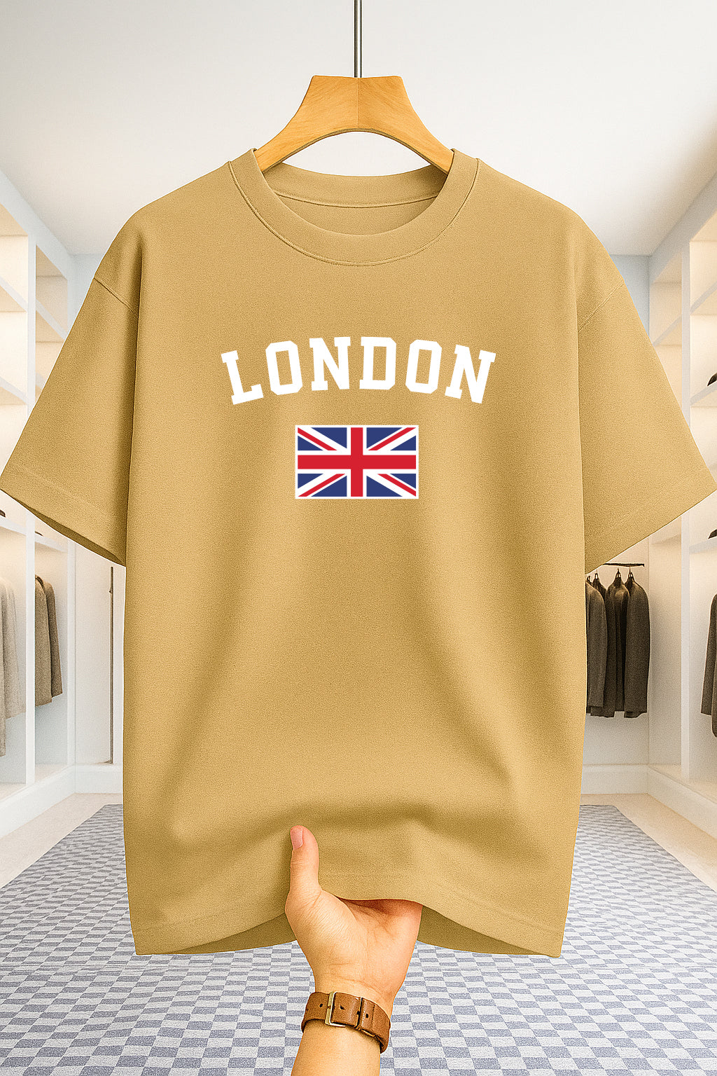 Drop Shoulder T-shirt - London - Beige
