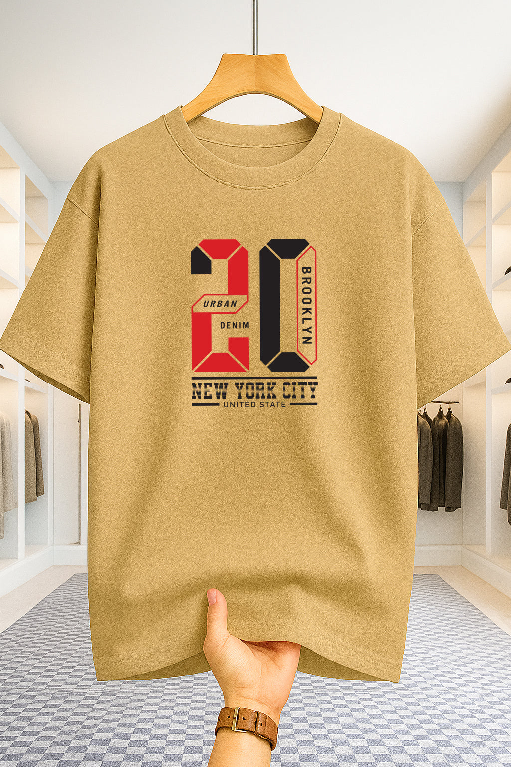 Drop Shoulder T-shirt - 20 - Beige