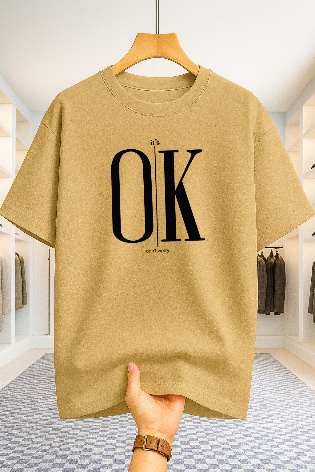 Drop Shoulder T-shirt - OK - Beige