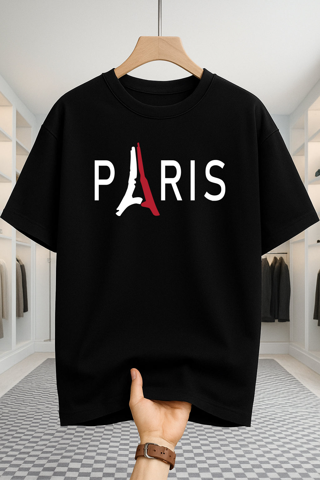 Drop Shoulder T-shirt - Paris 2 - Black