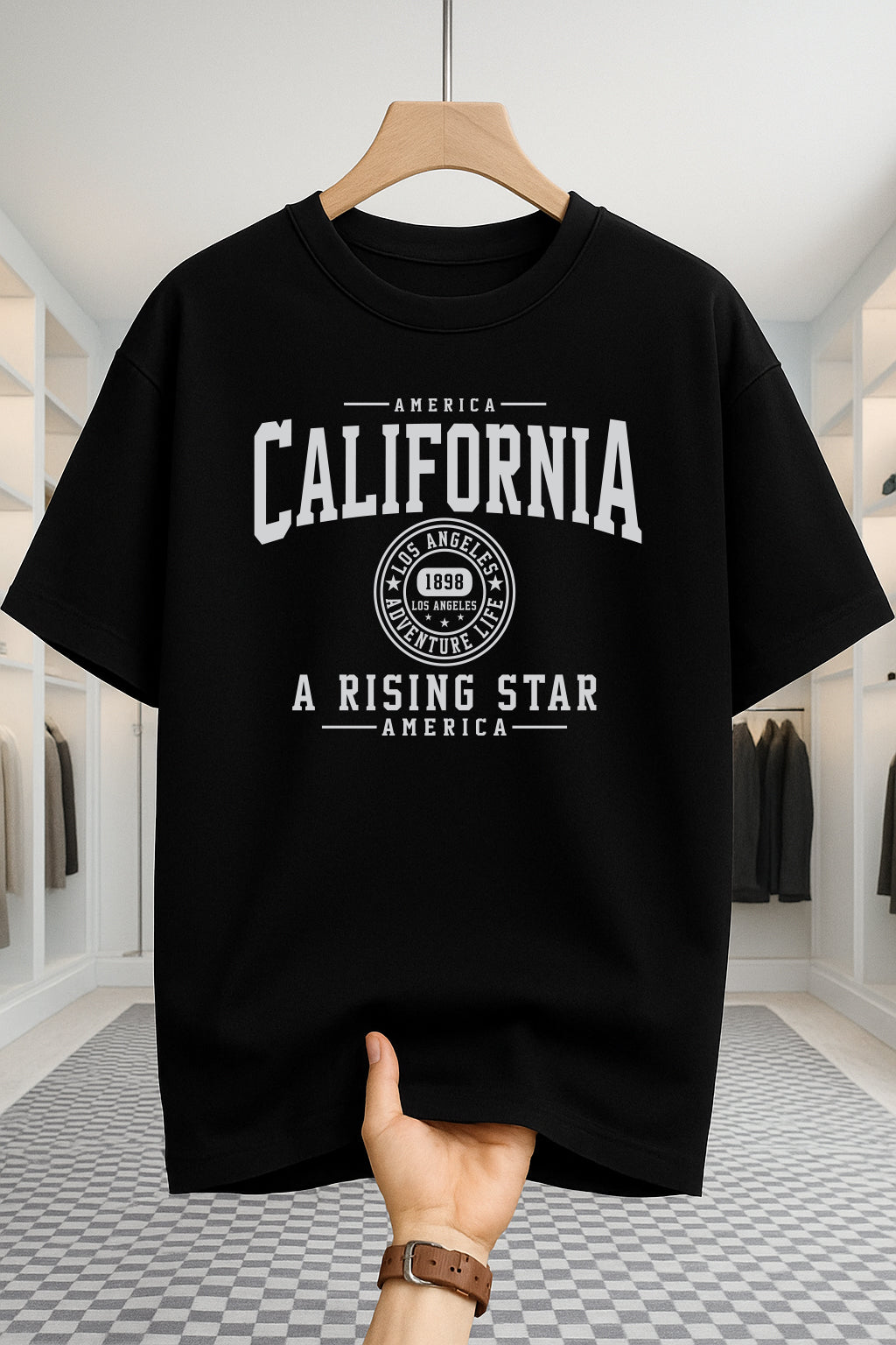 Drop Shoulder T-shirt - California U.S.A - Black