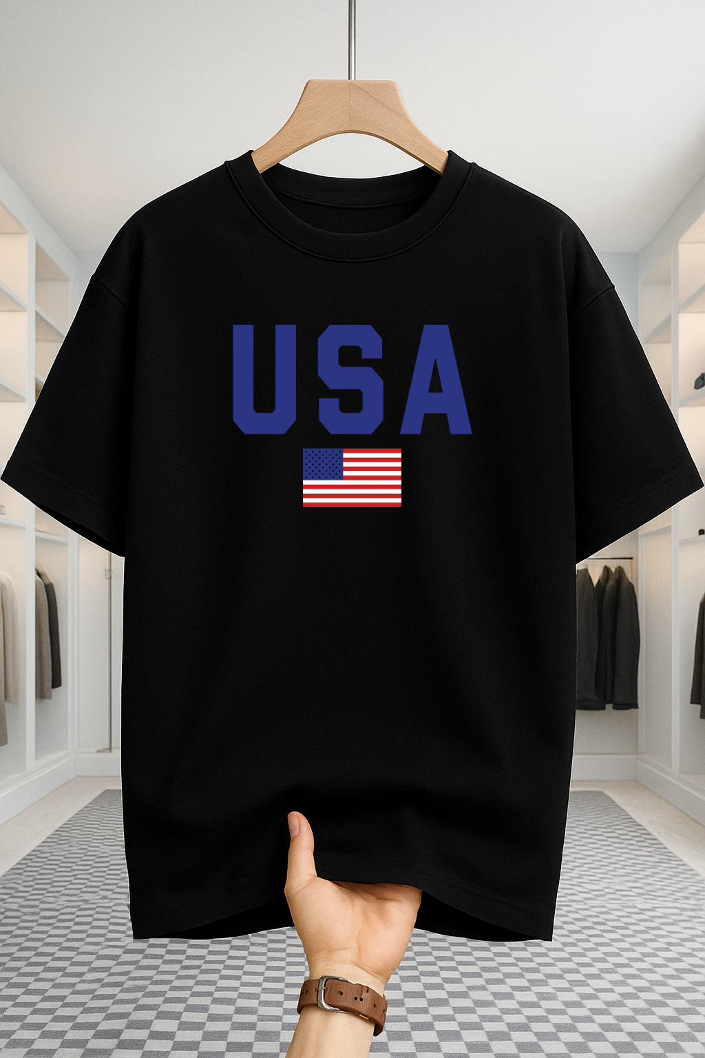 Drop Shoulder T-shirt - USA - Black
