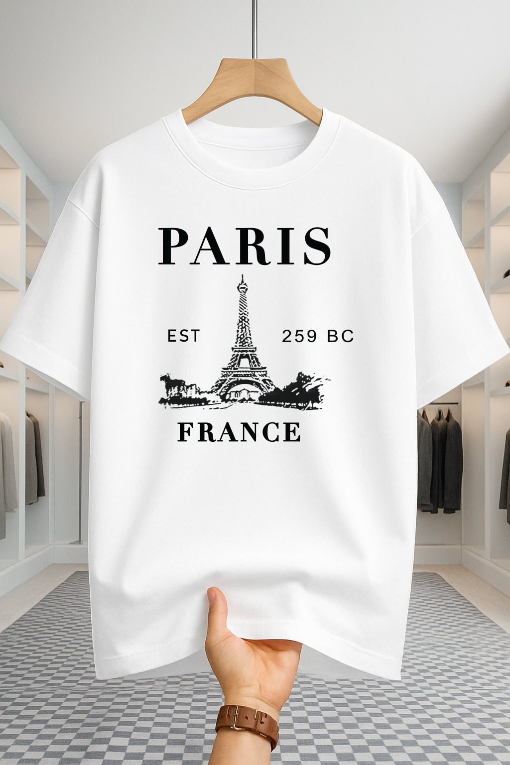 Drop Shoulder T-shirt - Paris France - White