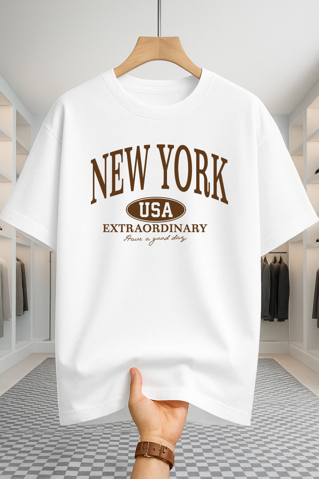 Drop Shoulder T-shirt - NewYork USA - White