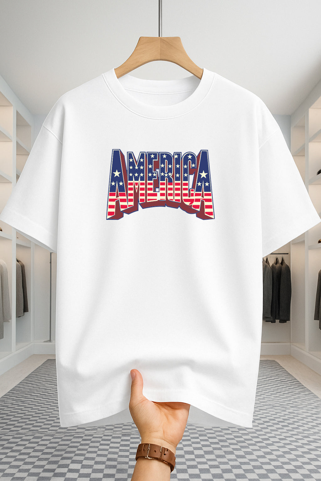 Drop Shoulder T-shirt - America - White