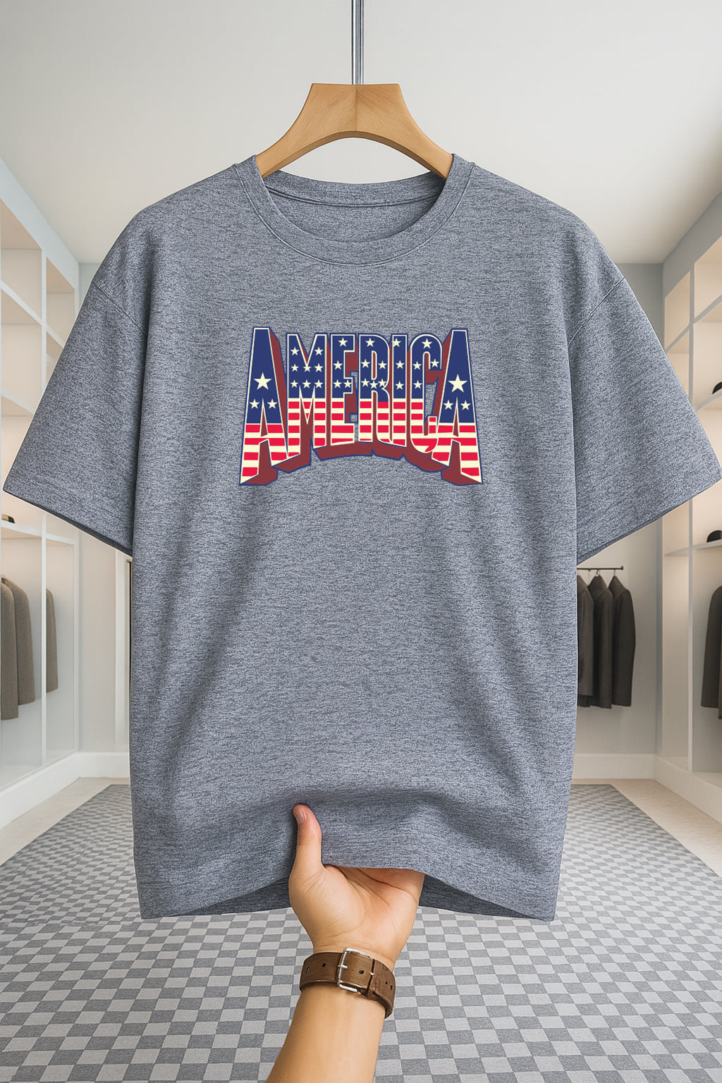 Drop Shoulder T-shirt - America - Ash