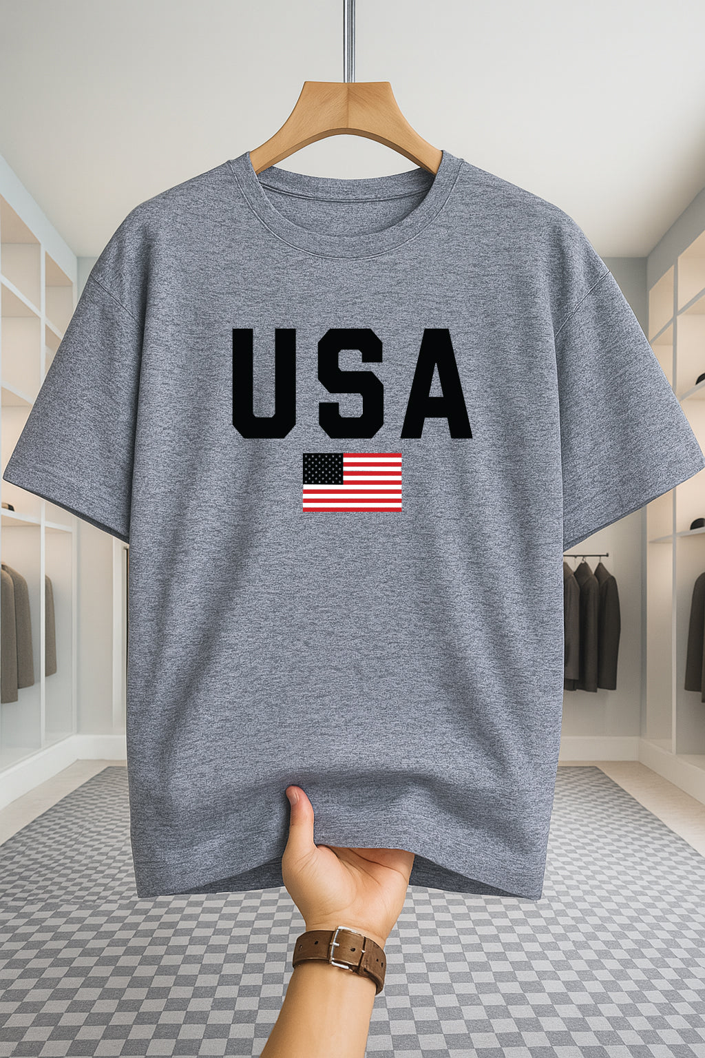 Drop Shoulder T-shirt - USA - Ash