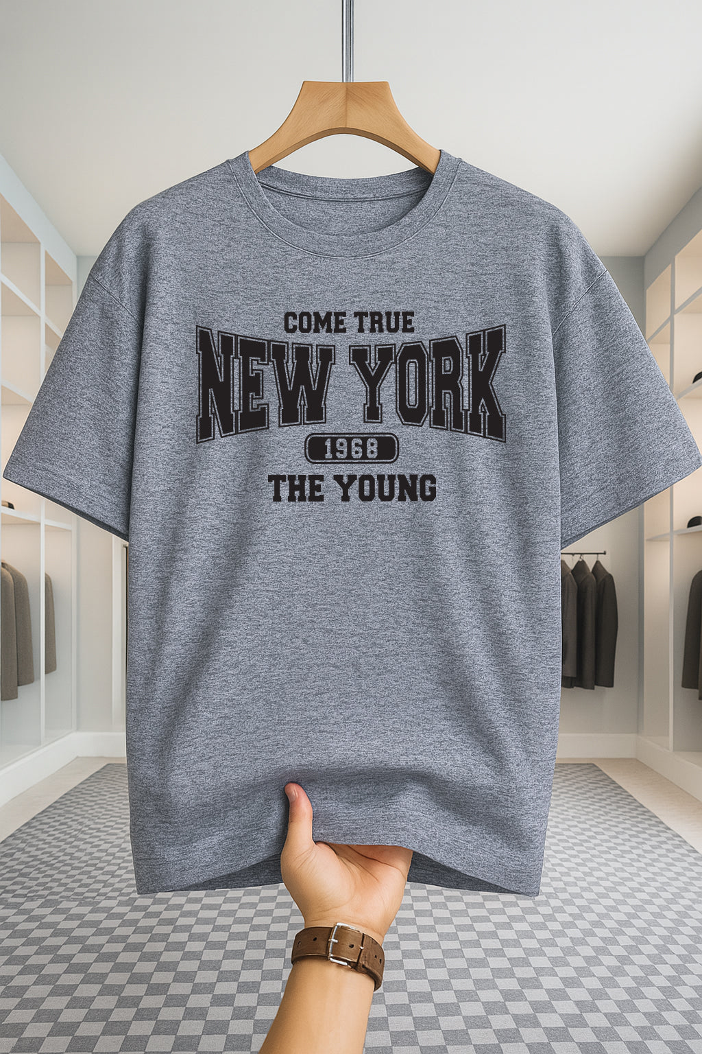 Drop Shoulder T-shirt - NewYork 1968 - Ash