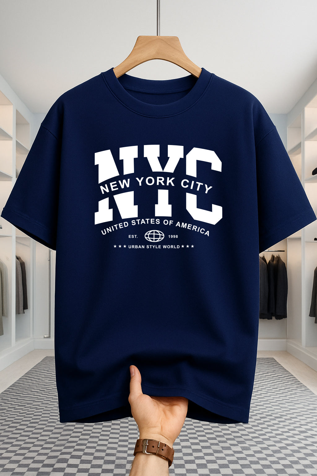 Drop Shoulder T-shirt - NewYork City - Navy Blue