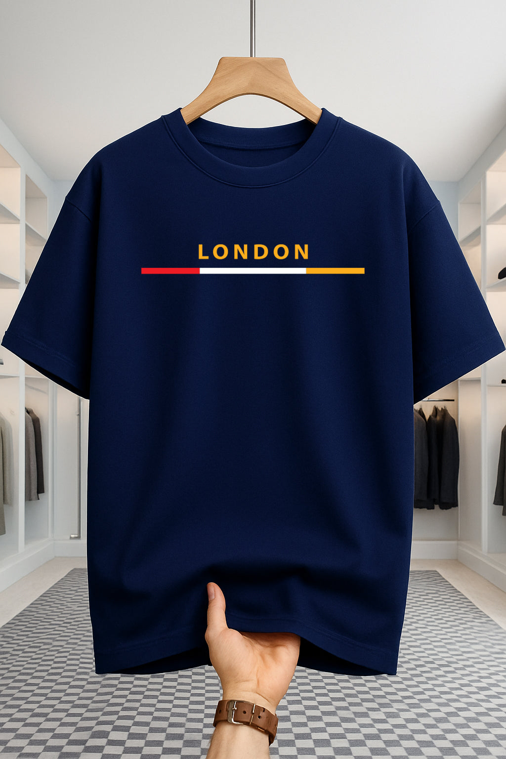 Drop Shoulder T-shirt - London Stripe- Navy Blue