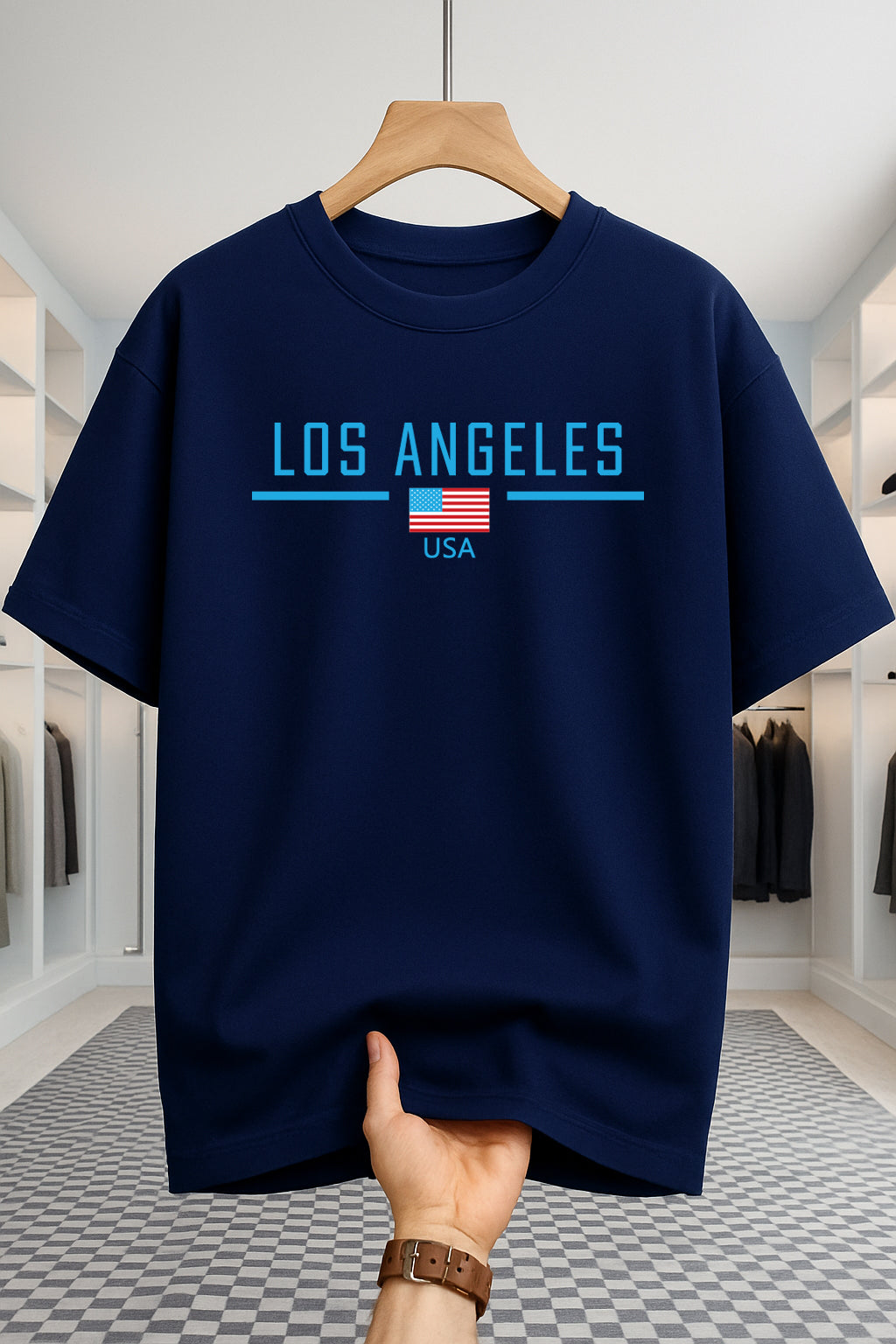 Drop Shoulder T-shirt - Los Angeles USA - Navy Blue