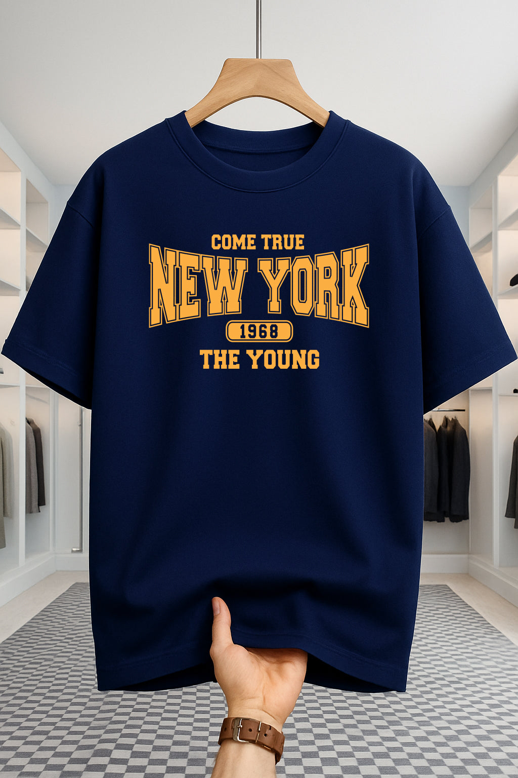 Drop Shoulder T-shirt - NewYork 1968 - Navy Blue