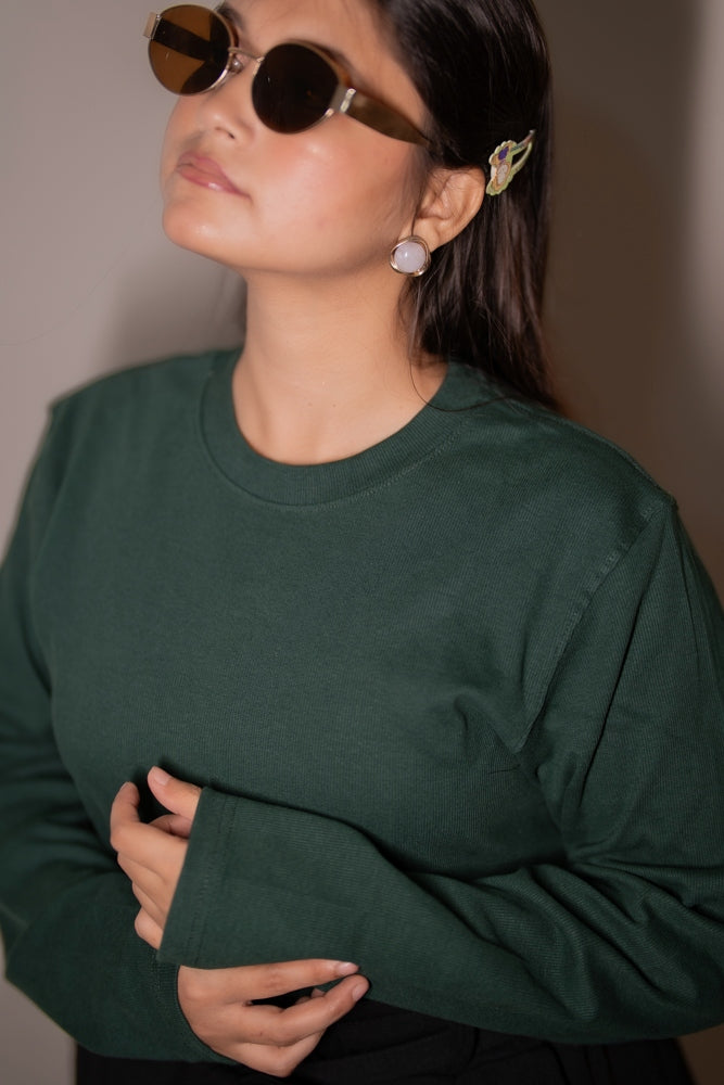 Women's RIB Cotton Full Sleeve T-shirt - Green