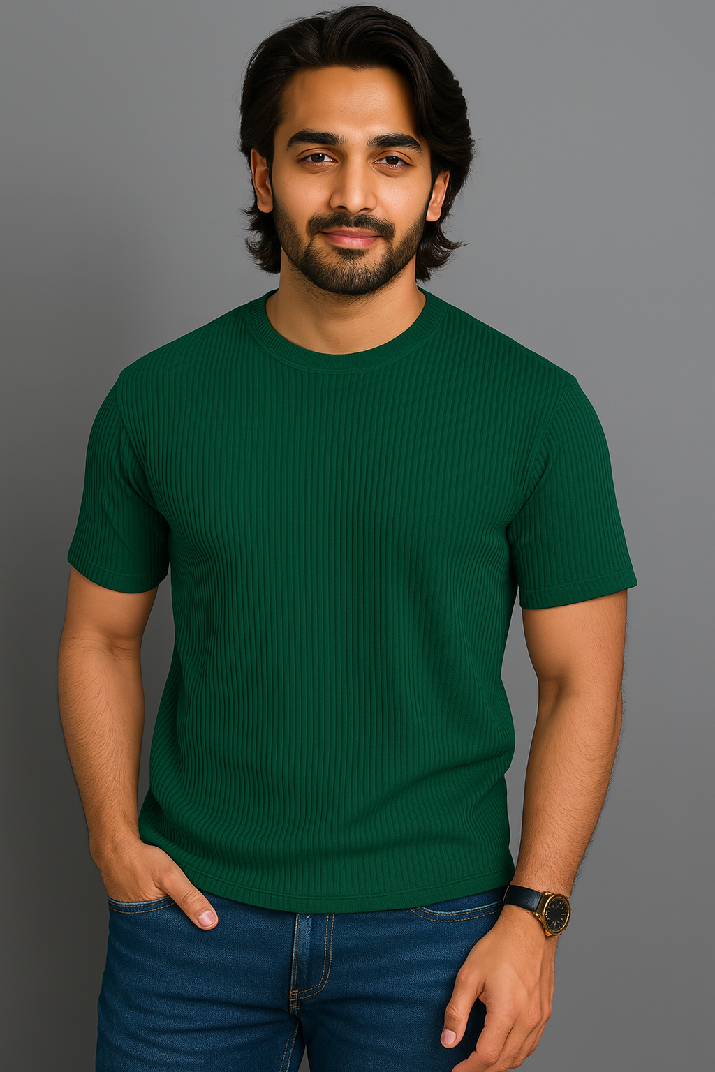 Premium Quality RIB T-shirt - Olive Green