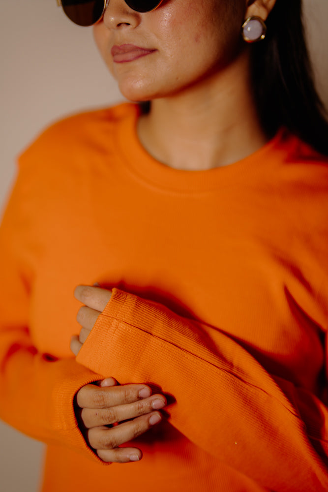 Women's RIB Cotton Full Sleeve T-shirt - Orange