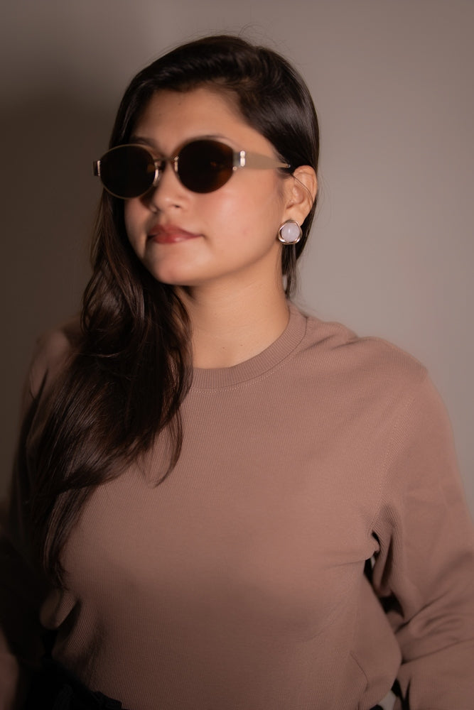 Women's RIB Cotton Full Sleeve T-shirt - Pastel Brown