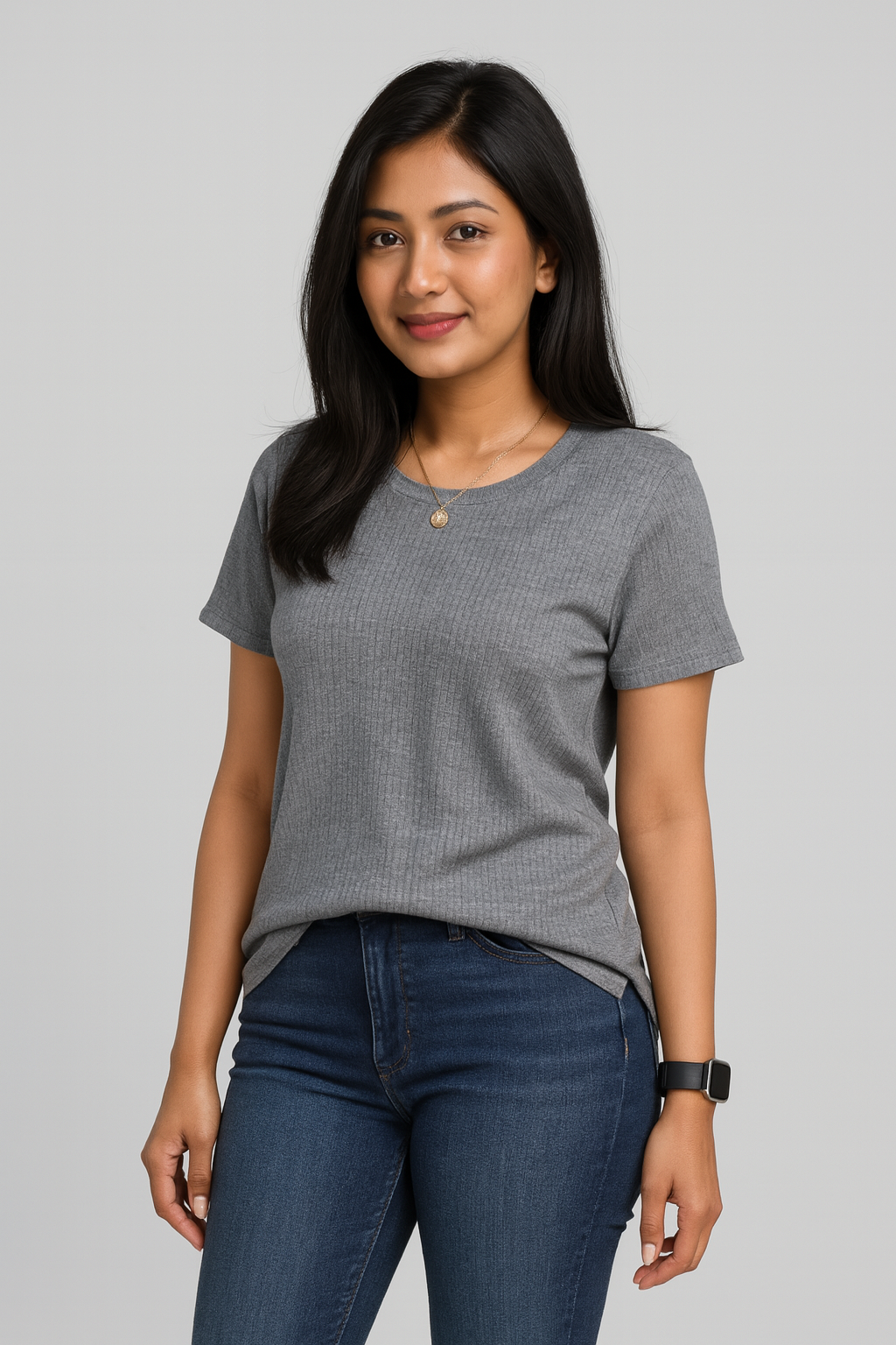 Premium Quality RIB T-shirt for Women - Ash