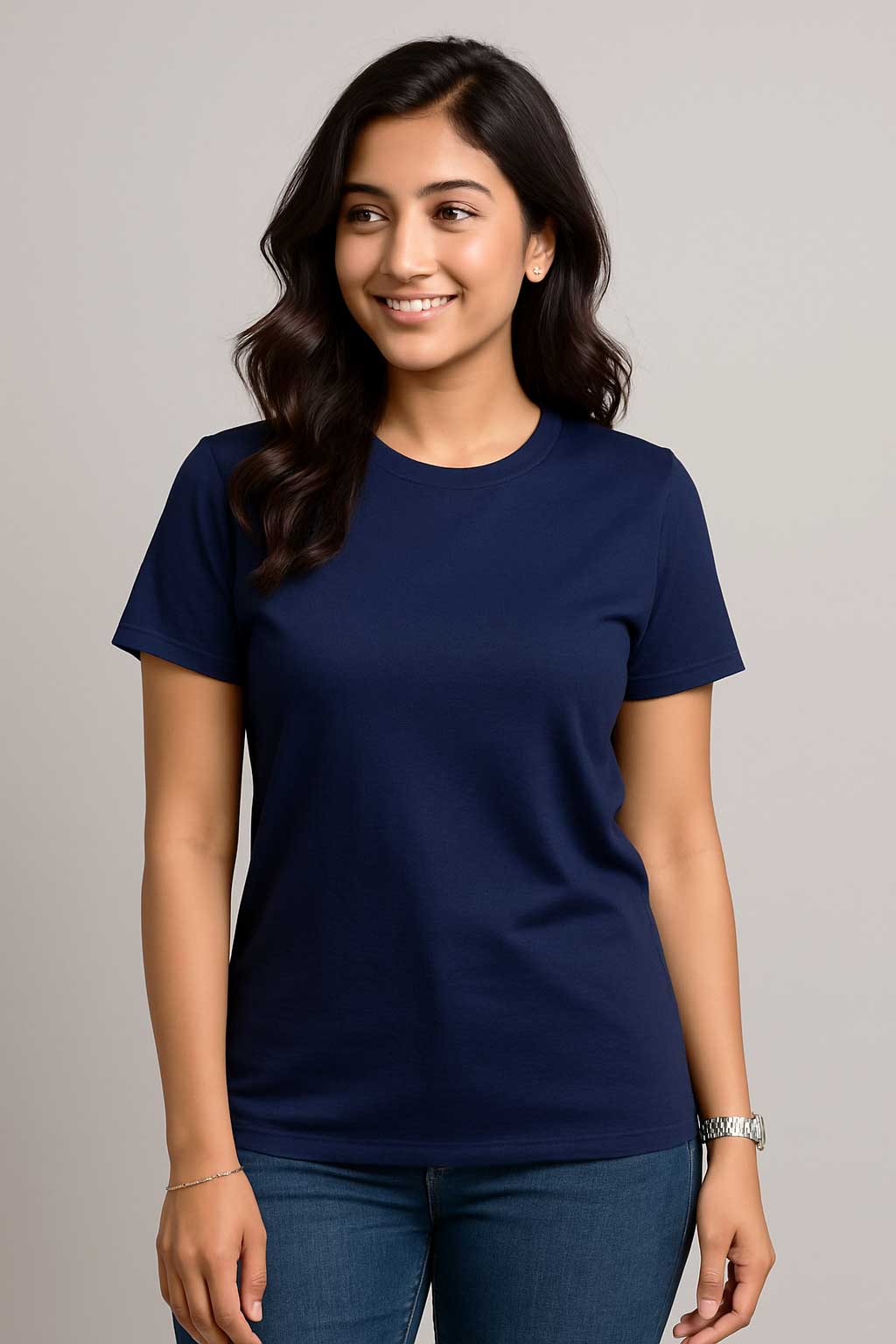 Premium Quality Solid T-shirt for Women - Navy