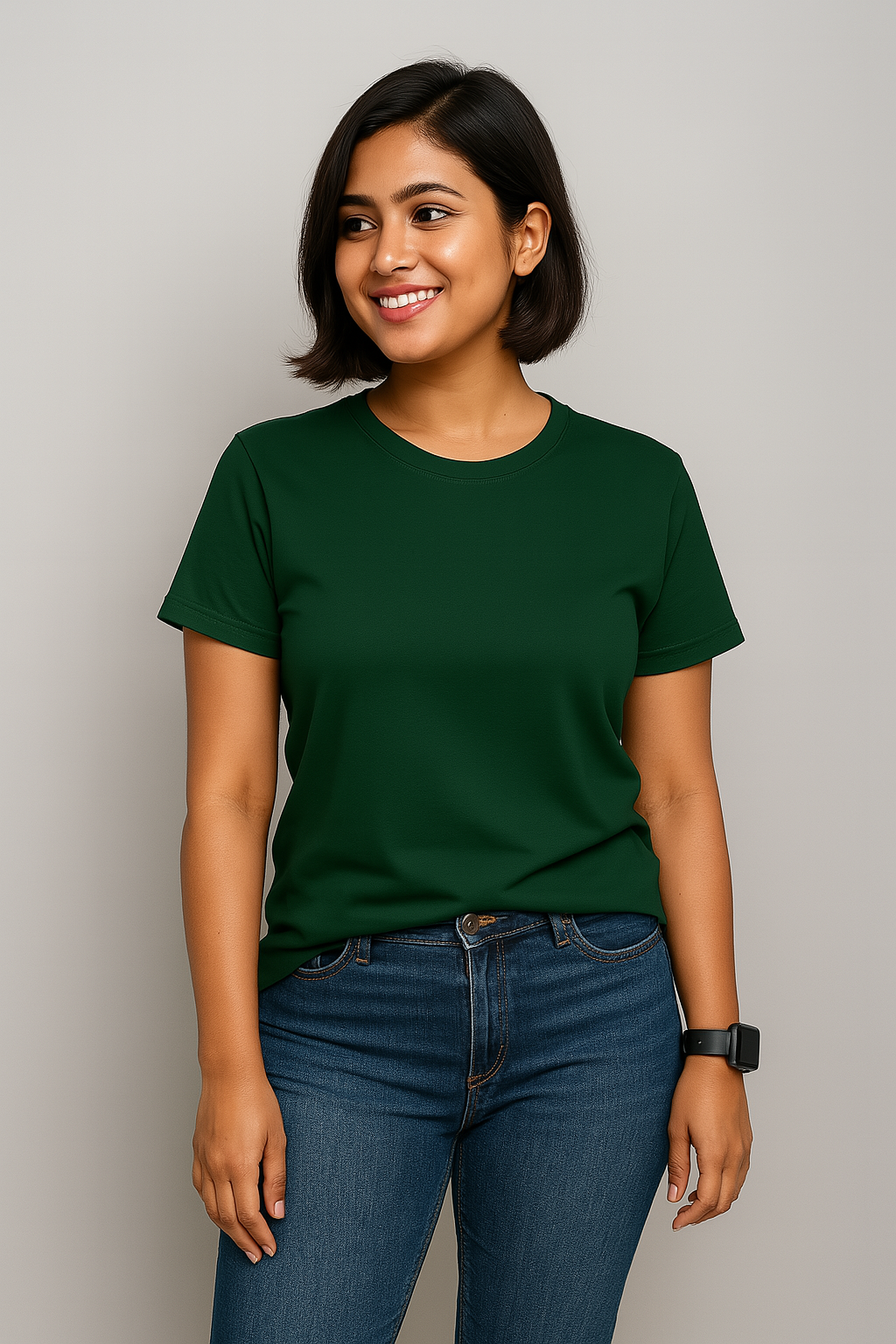 Premium Quality Solid T-shirt for Women - Olive Green