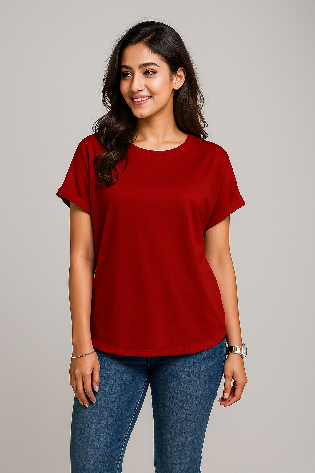 Premium Quality Solid T-shirt for Women - Red