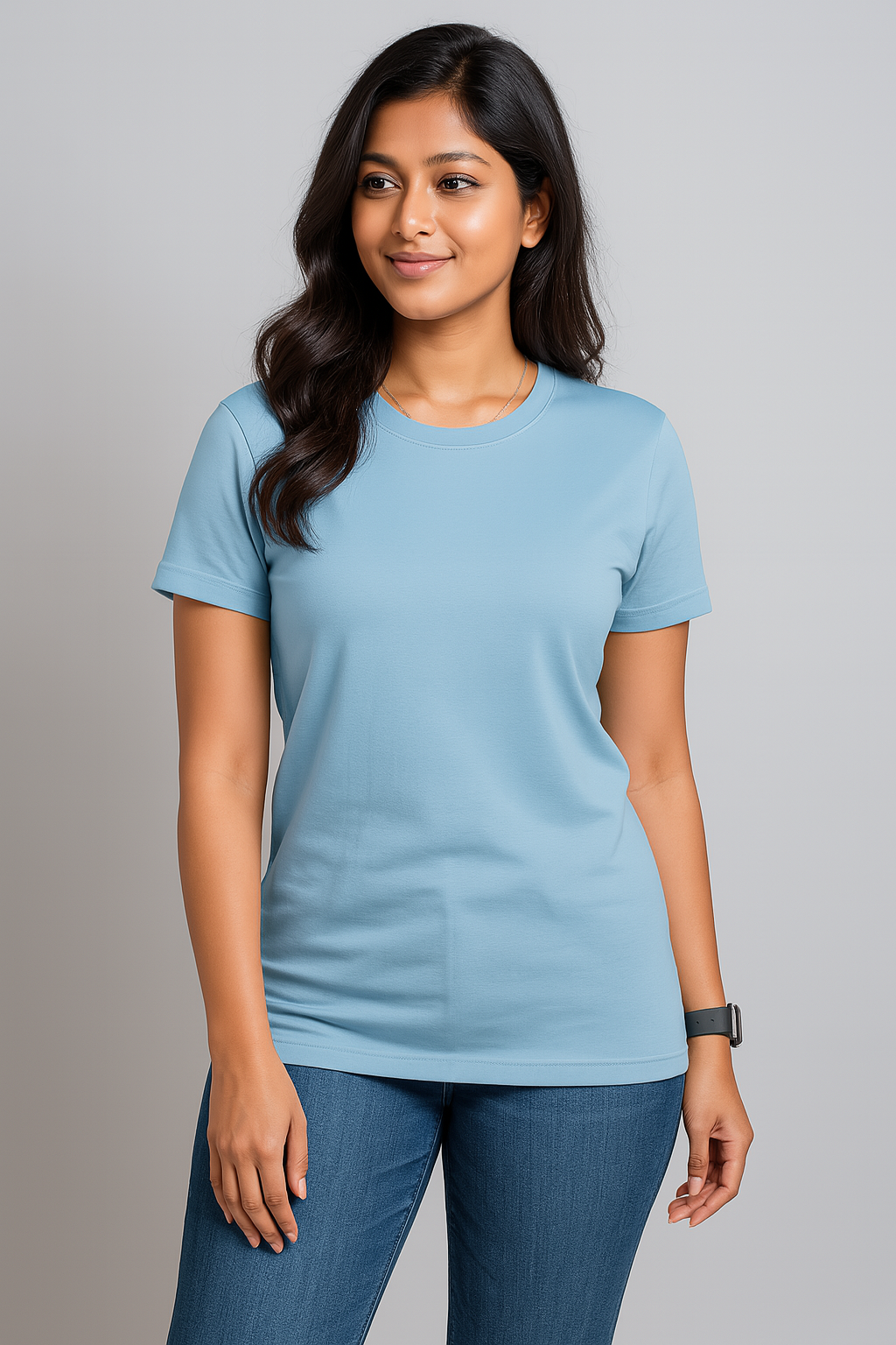 Premium Quality Solid T-shirt for Women - Sky
