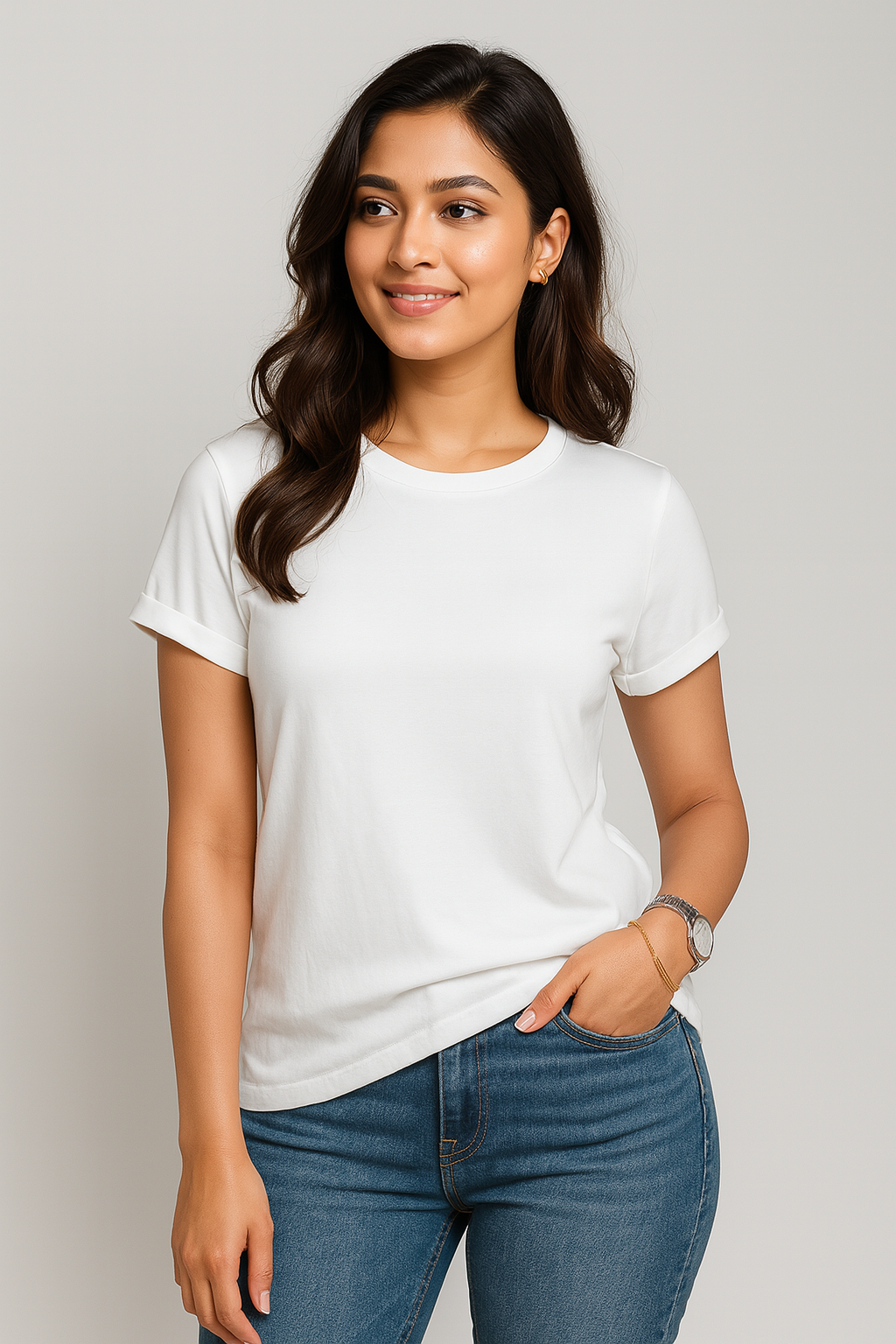 Premium Quality Solid T-shirt for Women - White
