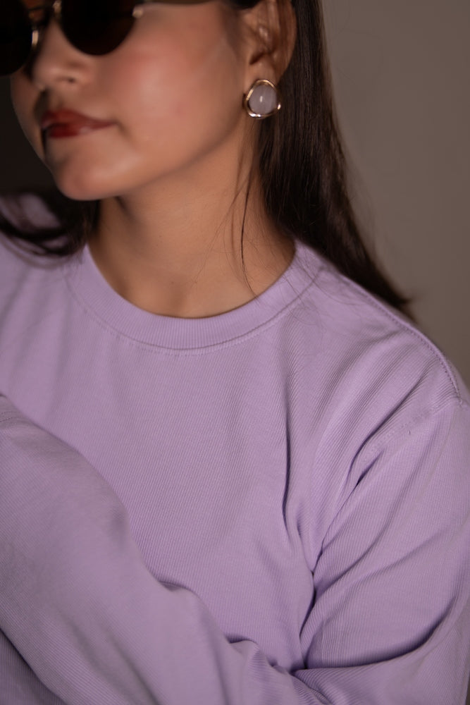Women's RIB Cotton Full Sleeve T-shirt - Purple