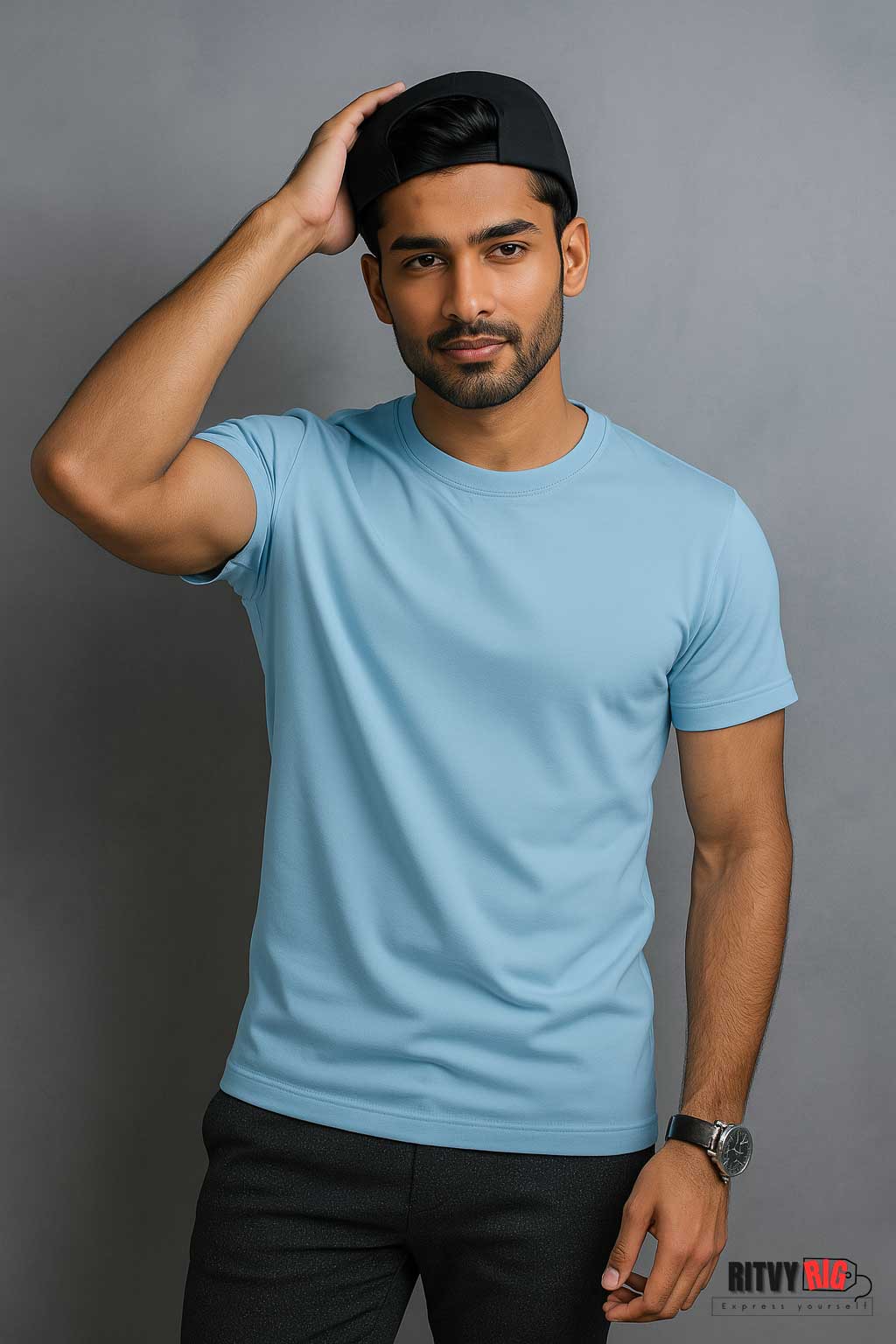 Premium Quality Solid T-shirt - Sky Blue
