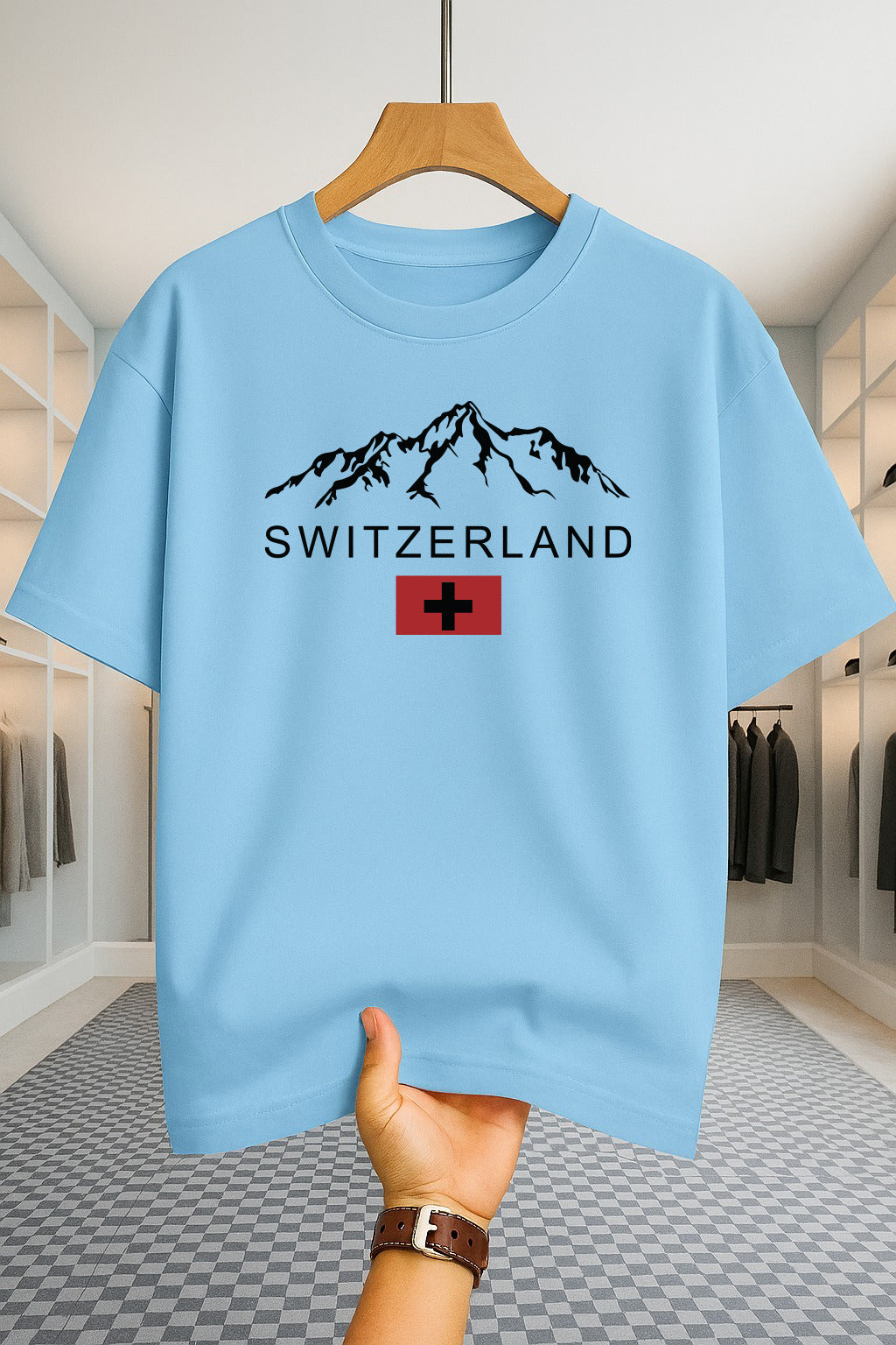 Drop Shoulder T-shirt - Switzerland - Sky Blue