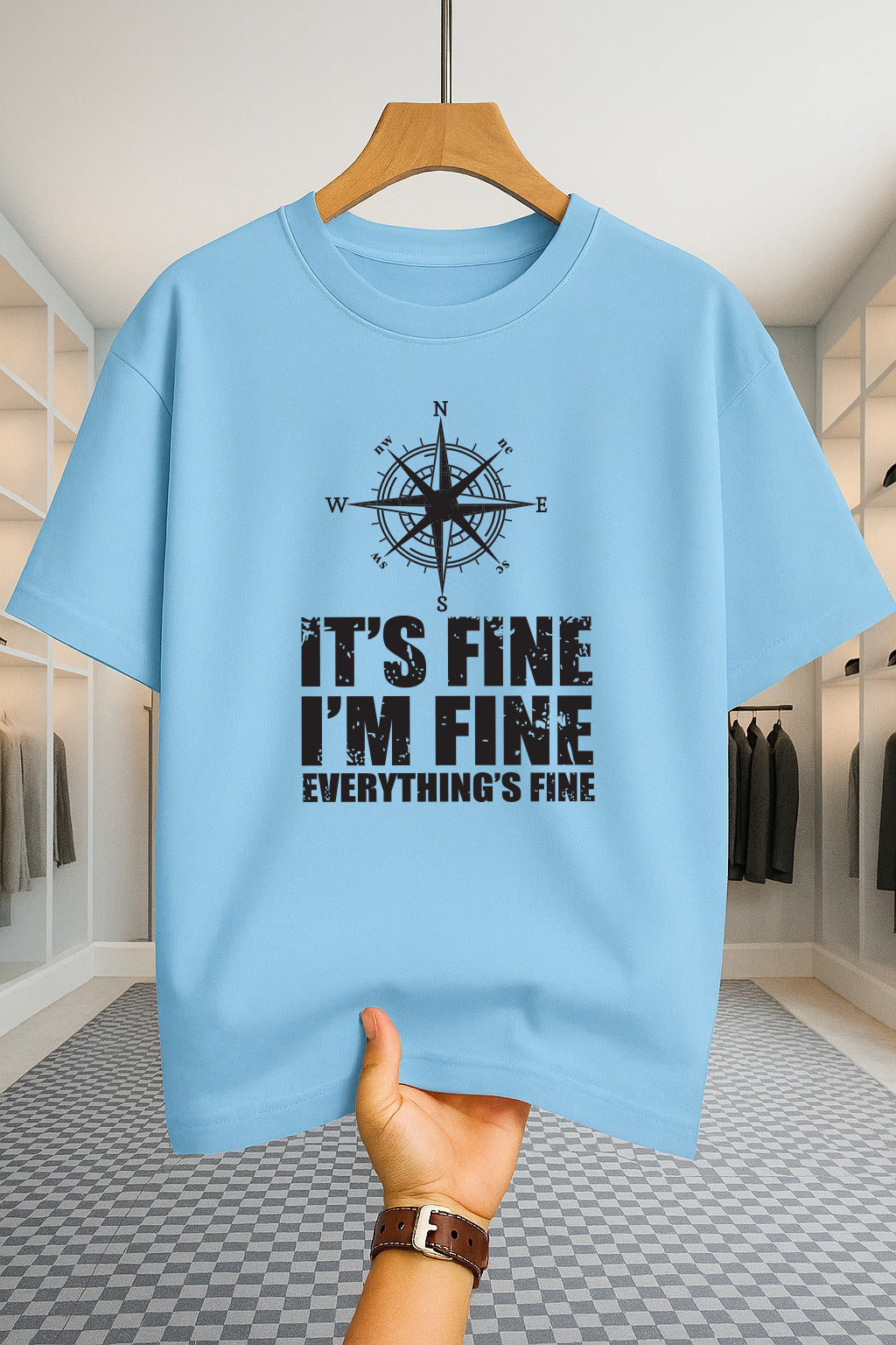 Drop Shoulder T-shirt - Its Fine - Sky Blue