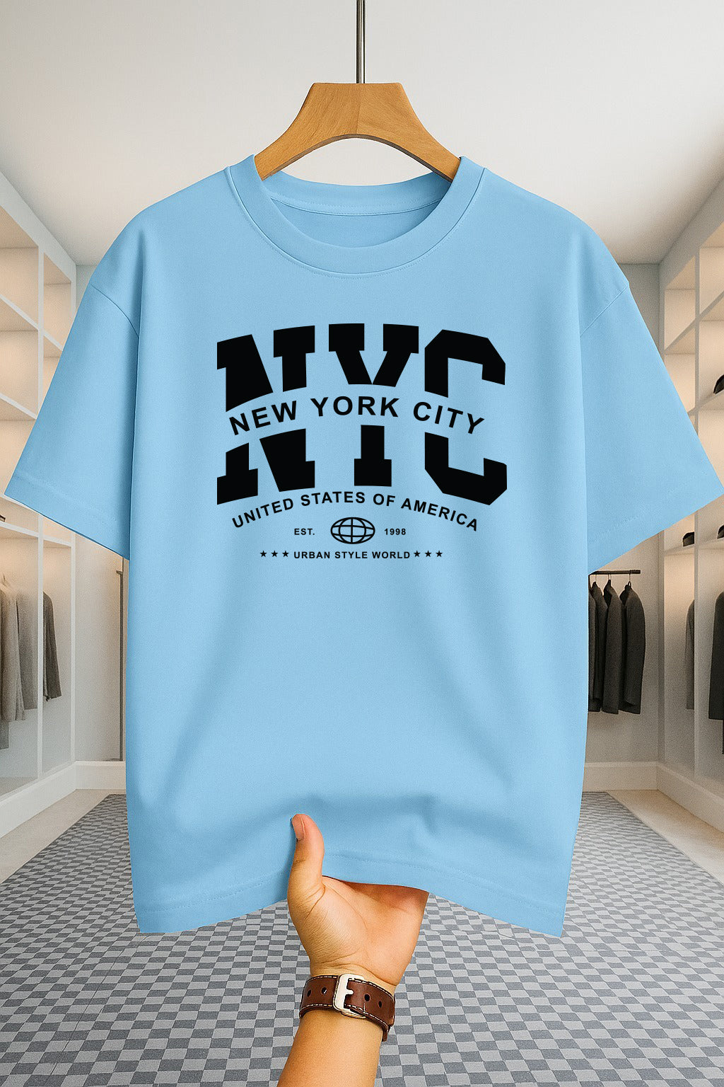 Drop Shoulder T-shirt - NewYork City - Sky Blue