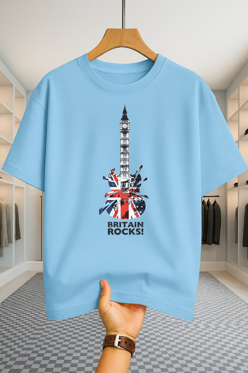 Drop Shoulder T-shirt - Britain Rocks - Sky Blue