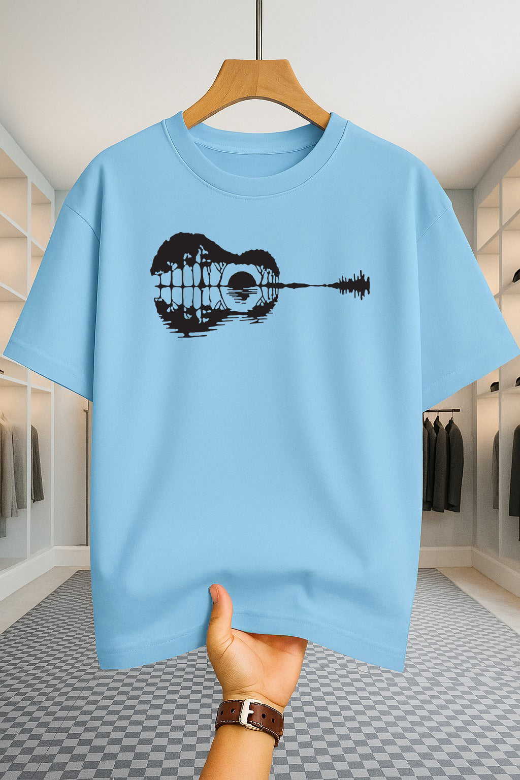 Drop Shoulder T-shirt - Guitar - Sky Blue