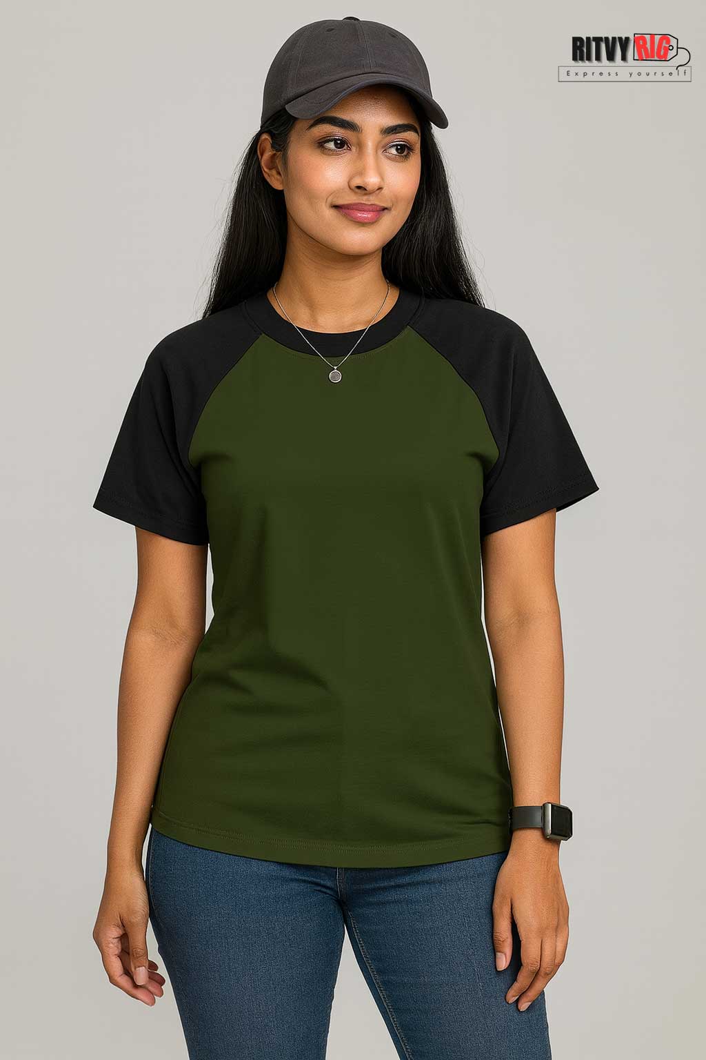 Premium Quality Raglan T-shirt for Women - Green & Black