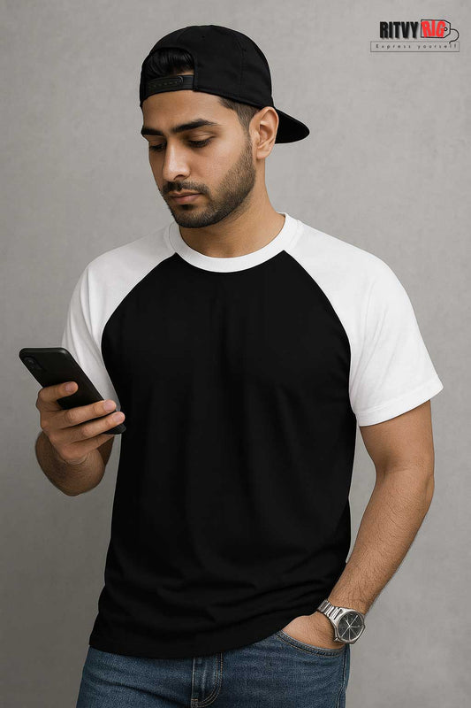 Raglan Half Sleeve T-shirt - Black & White