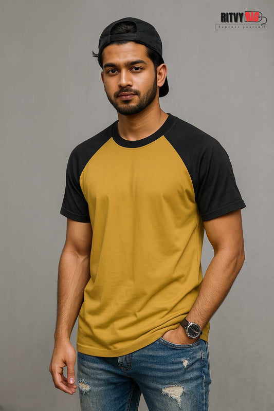 Raglan Half Sleeve T-shirt - Yellow & Black