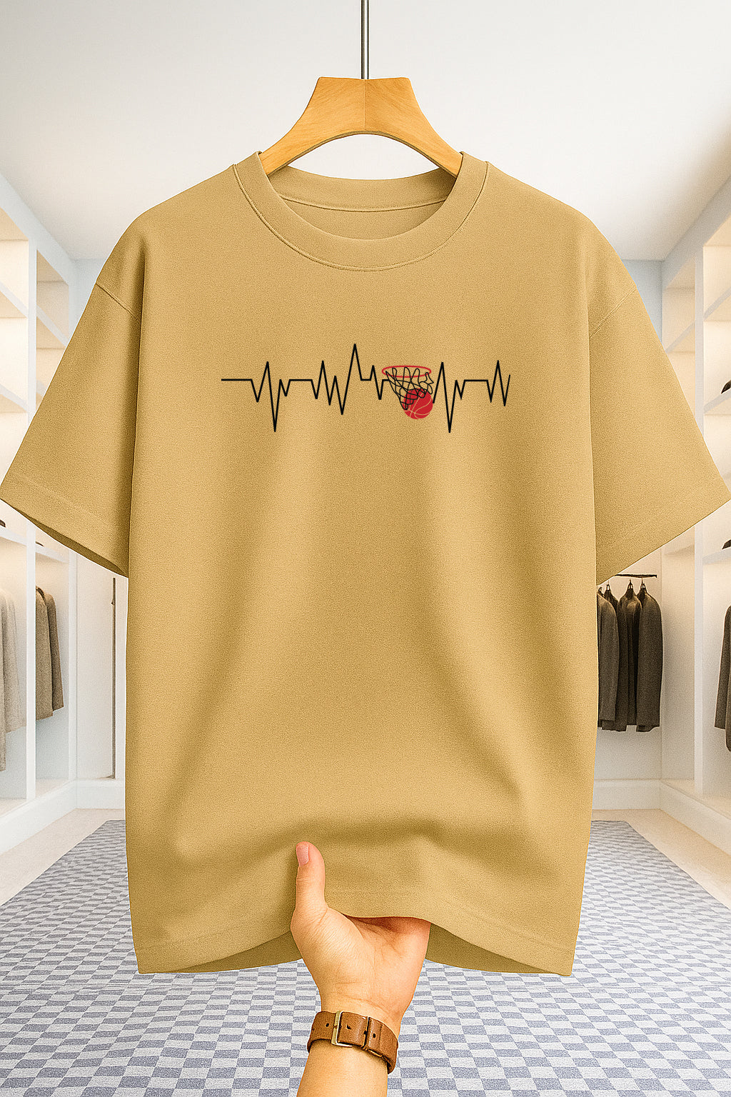 Drop Shoulder T-shirt - Heart Rate - Beige