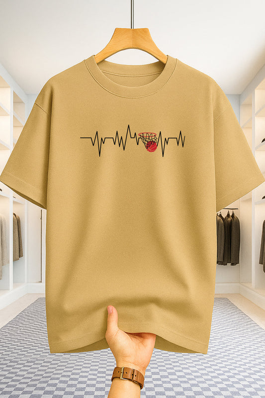 Drop Shoulder T-shirt - Heart Rate - Beige