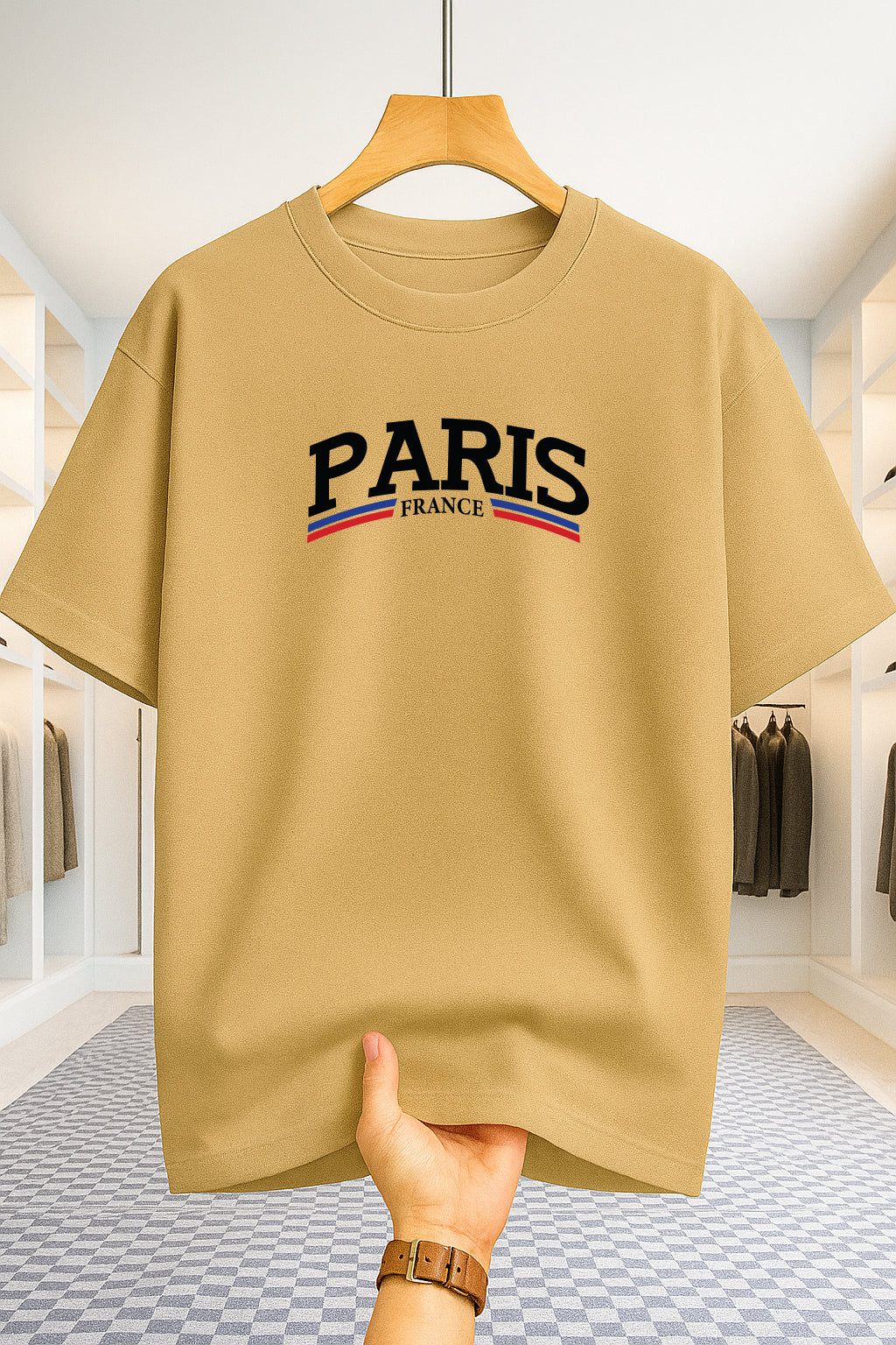Drop Shoulder T-shirt - Paris 2 Stripe - Beige