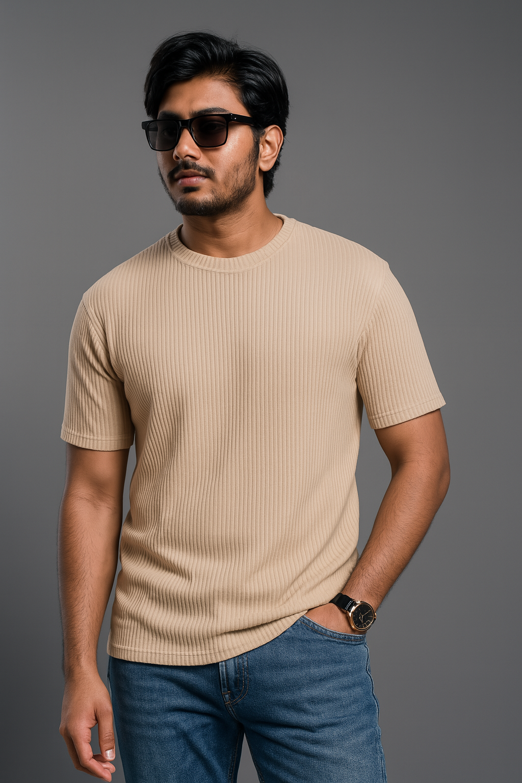 Premium Quality RIB T-shirt - Buiscuit