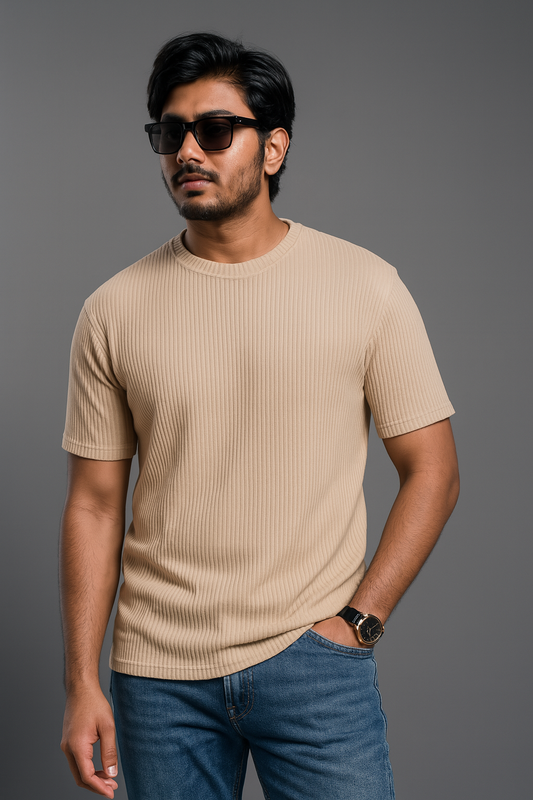 Premium Quality RIB T-shirt - Buiscuit